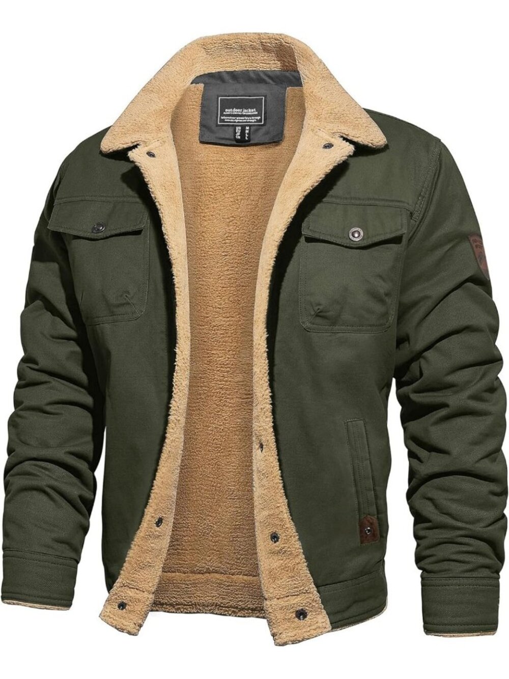 Men's Winter Sherpa Lined Cotton Jacket | Thick Trucker Coat for Cold Weather
